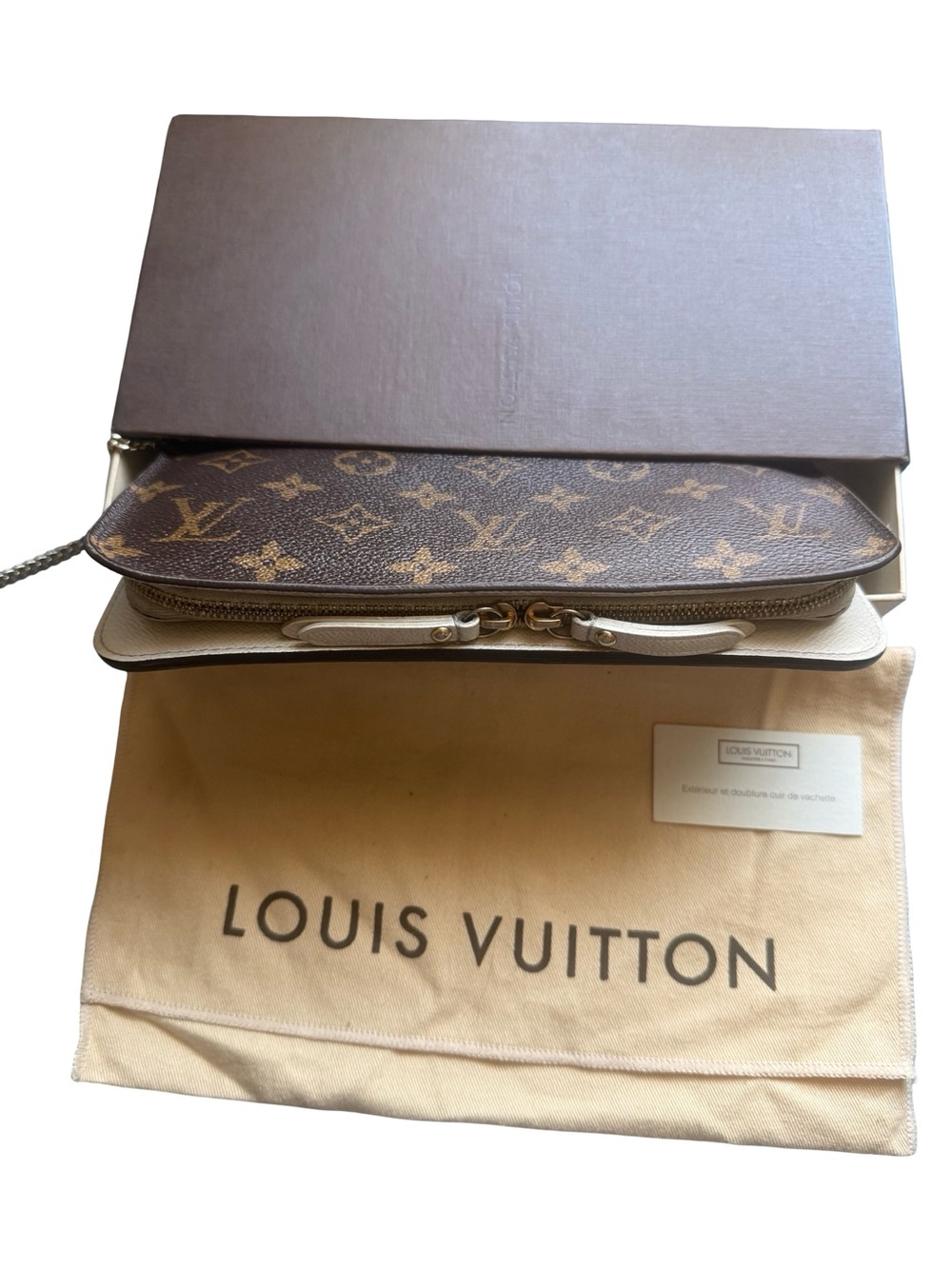 Louis Vuitton Insolite Wallet Monogram Ivorie Cream Canvas Wristlet Chain CA1079
